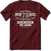 78 Jaar Legend T-Shirt | Zilver - Wit | Grappig Verjaardag en Feest Cadeau | Dames - Heren - Unisex | Kleding Kado | - Burgundy - XL