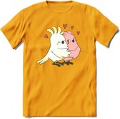 Lovebirds - Valentijn T-Shirt | Grappig Valentijnsdag Cadeautje voor Hem en Haar | Dames - Heren - Unisex | Kleding Cadeau | - Geel - XL