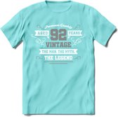 92 Jaar Legend T-Shirt | Zilver - Wit | Grappig Verjaardag en Feest Cadeau | Dames - Heren - Unisex | Kleding Kado | - Licht Blauw - L