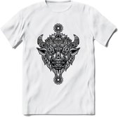 Bizon - Dieren Mandala T-Shirt | Grijs | Grappig Verjaardag Zentangle Dierenkop Cadeau Shirt | Dames - Heren - Unisex | Wildlife Tshirt Kleding Kado | - Wit - XXL