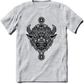 Bizon - Dieren Mandala T-Shirt | Grijs | Grappig Verjaardag Zentangle Dierenkop Cadeau Shirt | Dames - Heren - Unisex | Wildlife Tshirt Kleding Kado | - Licht Grijs - Gemaleerd - X