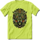 Wolf - Dieren Mandala T-Shirt | Oranje | Grappig Verjaardag Zentangle Dierenkop Cadeau Shirt | Dames - Heren - Unisex | Wildlife Tshirt Kleding Kado | - Groen - XXL