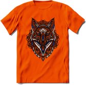 Vos - Dieren Mandala T-Shirt | Donkerblauw | Grappig Verjaardag Zentangle Dierenkop Cadeau Shirt | Dames - Heren - Unisex | Wildlife Tshirt Kleding Kado | - Oranje - 3XL