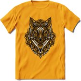 Vos - Dieren Mandala T-Shirt | Geel | Grappig Verjaardag Zentangle Dierenkop Cadeau Shirt | Dames - Heren - Unisex | Wildlife Tshirt Kleding Kado | - Geel - L