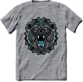 Beer - Dieren Mandala T-Shirt | Lichtblauw | Grappig Verjaardag Zentangle Dierenkop Cadeau Shirt | Dames - Heren - Unisex | Wildlife Tshirt Kleding Kado | - Donker Grijs - Gemaleer