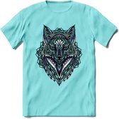 Vos - Dieren Mandala T-Shirt | Paars | Grappig Verjaardag Zentangle Dierenkop Cadeau Shirt | Dames - Heren - Unisex | Wildlife Tshirt Kleding Kado | - Licht Blauw - XL