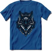 Vos - Dieren Mandala T-Shirt | Blauw | Grappig Verjaardag Zentangle Dierenkop Cadeau Shirt | Dames - Heren - Unisex | Wildlife Tshirt Kleding Kado | - Donker Blauw - XXL