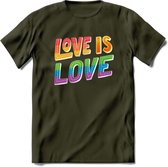 Love Is Love | Pride T-Shirt | Grappig LHBTIQ+ / LGBTQ / Gay / Homo / Lesbi Cadeau Shirt | Dames - Heren - Unisex | Tshirt Kleding Kado | - Leger Groen - S