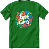 Love Wins | Pride T-Shirt | Grappig LHBTIQ+ / LGBTQ / Gay / Homo / Lesbi Cadeau Shirt | Dames - Heren - Unisex | Tshirt Kleding Kado | - Donker Groen - XXL