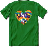 Love Is Love | Pride T-Shirt | Grappig LHBTIQ+ / LGBTQ / Gay / Homo / Lesbi Cadeau Shirt | Dames - Heren - Unisex | Tshirt Kleding Kado | - Donker Groen - 3XL