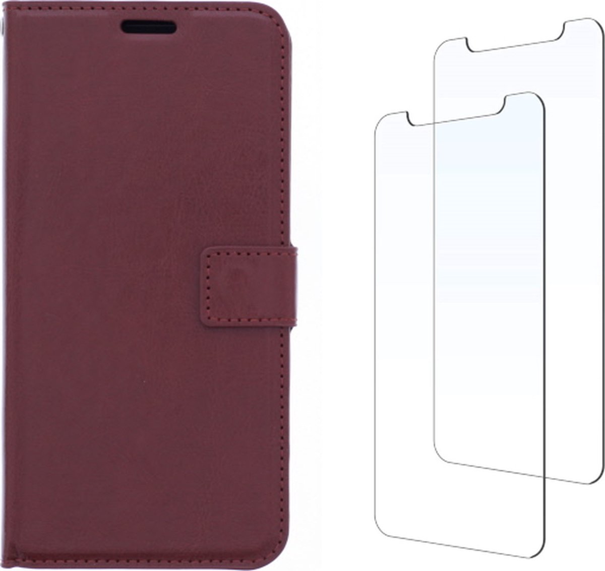 LuxeBass Samsung Galaxy A42 hoesje book case + 2 stuks Glas Screenprotector bruin - telefoonhoes - gsm hoes - telefoonhoesjes - glas scherm - bescherming