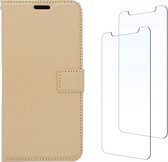 LuxeBass Samsung Galaxy A7 2018 hoesje book case + 2 stuks Glas Screenprotector goud - telefoonhoes - gsm hoes - telefoonhoesjes - glas scherm - bescherming