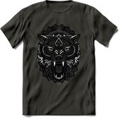 Wolf - Dieren Mandala T-Shirt | Grijs | Grappig Verjaardag Zentangle Dierenkop Cadeau Shirt | Dames - Heren - Unisex | Wildlife Tshirt Kleding Kado | - Donker Grijs - 3XL