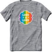 Love Is Love | Pride T-Shirt | Grappig LHBTIQ+ / LGBTQ / Gay / Homo / Lesbi Cadeau Shirt | Dames - Heren - Unisex | Tshirt Kleding Kado | - Donker Grijs - Gemaleerd - L