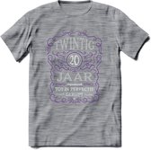 20 Jaar Legendarisch Gerijpt T-Shirt | Paars - Grijs | Grappig Verjaardag en Feest Cadeau Shirt | Dames - Heren - Unisex | Tshirt Kleding Kado | - Donker Grijs - Gemaleerd - S