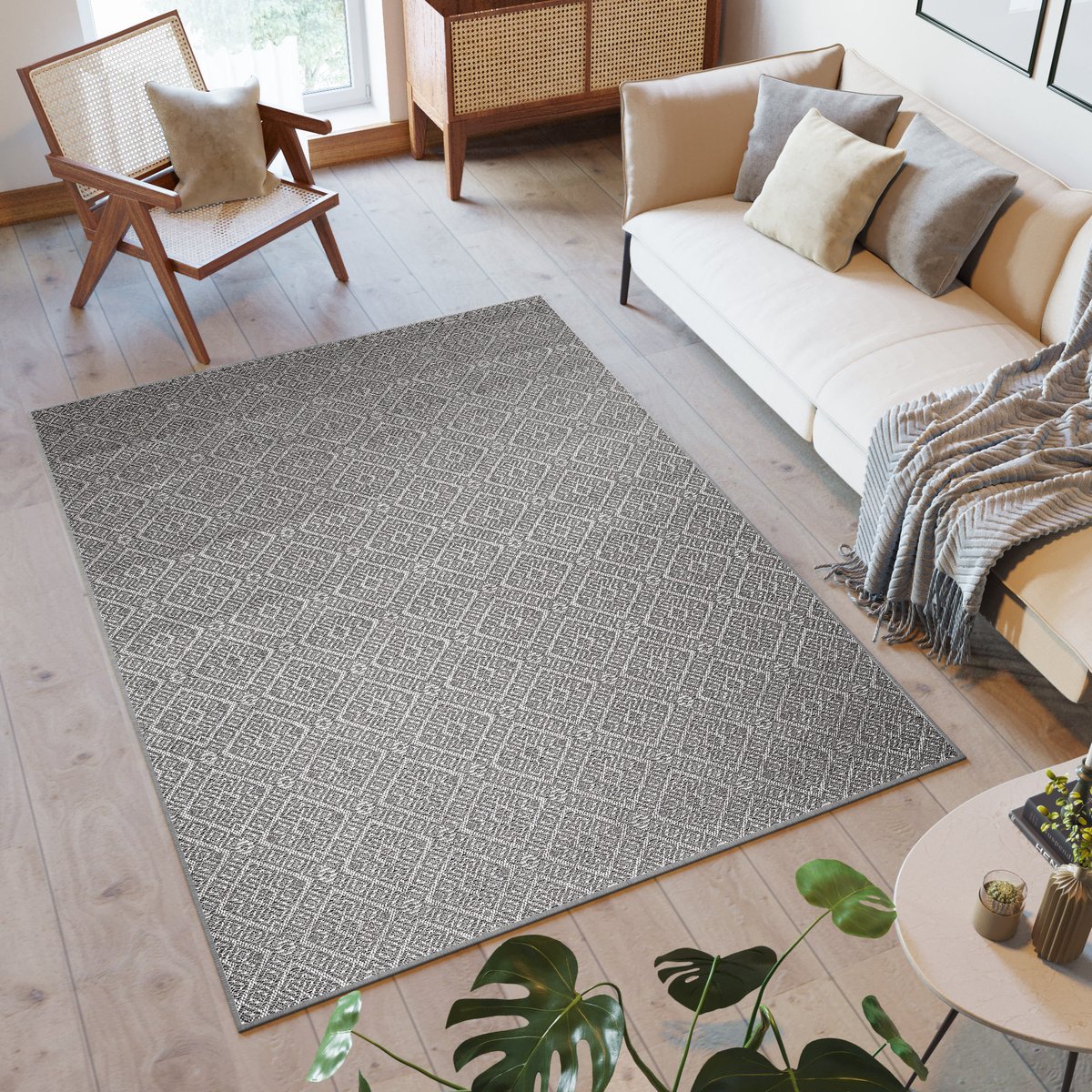 Tapiso Capri Vloerkleed Tuintapijt Binnen Modern Indoor Outdoor Maat- 120x170 Grijs 4