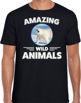 T-shirt ijsbeer - zwart - heren - amazing wild animals - cadeau shirt ijsbeer / ijsberen liefhebber M