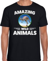 T-shirt kangoeroe - zwart - heren - amazing wild animals - cadeau shirt kangoeroe / kangoeroes liefhebber L