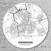 Muurcirkel ⌀ 40 cm - Muurcirkel Eindhoven – Printmijnstad wit/zwart - Aluminium Dibond - Wereldkaarten - Rond Schilderij - Wandcirkel - Wanddecoratie