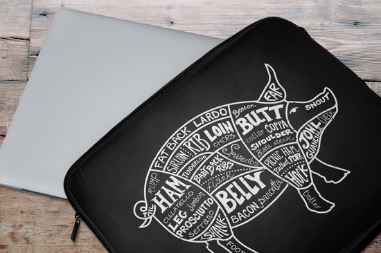 Housse ordinateur portable 15,6 pouces - Cochon - Cuisine - Viande - Housse ordinateur portable - Dimensions intérieures 39,5x29,5 cm - Dos noir - Cadeau pour femme