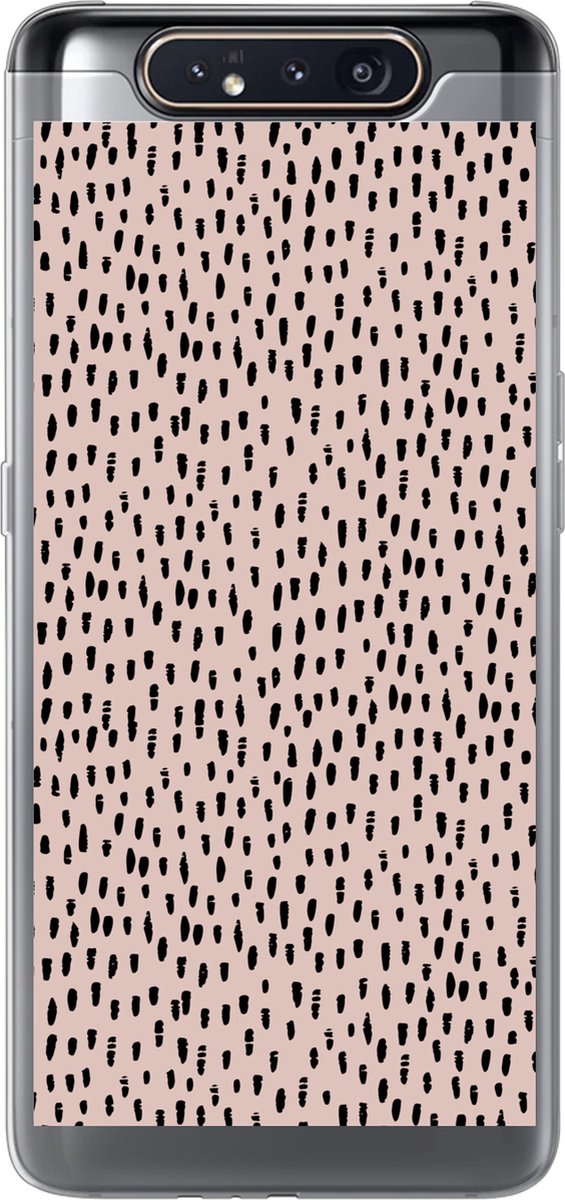 Telefoonhoesje Geschikt voor Samsung Galaxy A80 hoesje - Stippen - Roze - Zwart - Siliconen Telefoonhoesje Telefoonhoesje