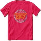 1947 Limited Edition Ring T-Shirt | Zilver - Goud | Grappig Verjaardag en Feest Cadeau Shirt | Dames - Heren - Unisex | Tshirt Kleding Kado | - Roze - L