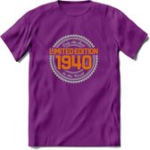 1940 Limited Edition Ring T-Shirt | Zilver - Goud | Grappig Verjaardag en Feest Cadeau Shirt | Dames - Heren - Unisex | Tshirt Kleding Kado | - Paars - L