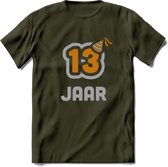 13 Jaar Feest T-Shirt | Goud - Zilver | Grappig Verjaardag Cadeau Shirt | Dames - Heren - Unisex | Tshirt Kleding Kado | - Leger Groen - L