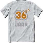 36 Jaar Feest T-Shirt | Goud - Zilver | Grappig Verjaardag Cadeau Shirt | Dames - Heren - Unisex | Tshirt Kleding Kado | - Licht Grijs - Gemaleerd - M