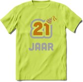 21 Jaar Feest T-Shirt | Goud - Zilver | Grappig Verjaardag Cadeau Shirt | Dames - Heren - Unisex | Tshirt Kleding Kado | - Groen - XL