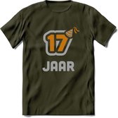 17 Jaar Feest T-Shirt | Goud - Zilver | Grappig Verjaardag Cadeau Shirt | Dames - Heren - Unisex | Tshirt Kleding Kado | - Leger Groen - XXL