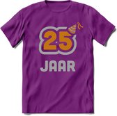 25 Jaar Feest T-Shirt | Goud - Zilver | Grappig Verjaardag Cadeau Shirt | Dames - Heren - Unisex | Tshirt Kleding Kado | - Paars - L