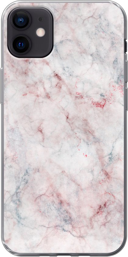 Coque pour iPhone 12 mini - Marbre - Rouge - Natuursteen - Coque de téléphone en Siliconen