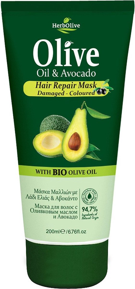 Herbolive Haarmasker Olijfolie & Avocado-Beschadigd en Gekleurd Haar 200ml