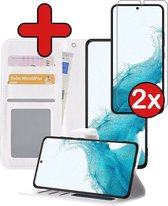 Samsung Galaxy S22 Hoesje Book Case Hoes Portemonnee Cover Met 2x Screenprotector - Samsung Galaxy S22 Case Hoesje Wallet Case - Wit