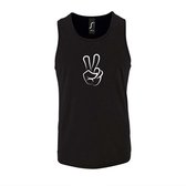 Zwarte Tanktop sportshirt met "Peace / Vrede teken" Print Wit Size XXL