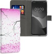 kwmobile telefoonhoesje voor Xiaomi Redmi 10 (2021 / 2022) - Hoesje met pasjeshouder in poederroze / donkerbruin / wit - Kersenbloesembladeren design