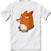 Casual vos T-Shirt Grappig | Dieren fox Kleding Kado Heren / Dames | Animal Skateboard Cadeau shirt - Wit - S