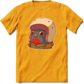 Duif met helm T-Shirt Grappig | Dieren vogel Kleding Kado Heren / Dames | Animal Skateboard Cadeau shirt - Geel - XXL
