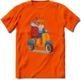 Casual scooter kat T-Shirt Grappig | Dieren katten Kleding Kado Heren / Dames | Animal Skateboard Cadeau shirt - Oranje - L