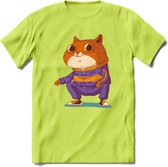 Casual kat T-Shirt Grappig | Dieren katten Kleding Kado Heren / Dames | Animal Skateboard Cadeau shirt - Groen - XXL