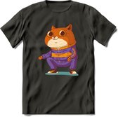 Casual kat T-Shirt Grappig | Dieren katten Kleding Kado Heren / Dames | Animal Skateboard Cadeau shirt - Donker Grijs - S