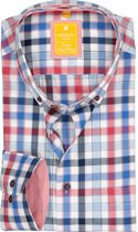 Redmond modern fit overhemd - Oxford - blauw - wit en rood geruit - Strijkvriendelijk - Boordmaat: 39/40