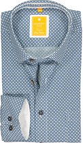 Redmond modern fit overhemd - poplin dessin - blauw met wit - Strijkvriendelijk - Boordmaat: 37/38