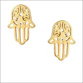 Aramat jewels ® - Zweerknopjes oorbellen hamsa hand goudkleurig chirurgisch staal 10mm x 7mm
