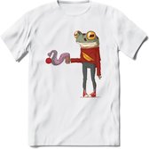 Casual koffie kikker T-Shirt Grappig | Dieren reptiel Kleding Kado Heren / Dames | Animal Skateboard Cadeau shirt - Wit - 3XL