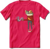 Casual koffie kikker T-Shirt Grappig | Dieren reptiel Kleding Kado Heren / Dames | Animal Skateboard Cadeau shirt - Roze - XL