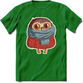 Winter uil T-Shirt Grappig | Dieren uilen Kleding Kado Heren / Dames | Animal Skateboard Cadeau shirt - Donker Groen - 3XL