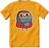 Winter uil T-Shirt Grappig | Dieren uilen Kleding Kado Heren / Dames | Animal Skateboard Cadeau shirt - Geel - M