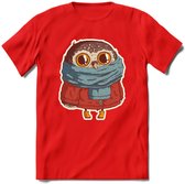 Winter uil T-Shirt Grappig | Dieren uilen Kleding Kado Heren / Dames | Animal Skateboard Cadeau shirt - Rood - L